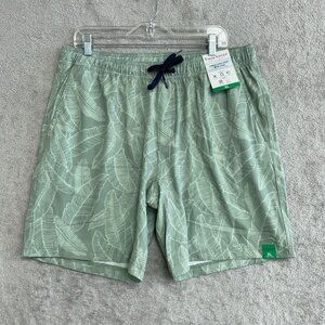 NEW Tailor Vintage Men's XL Hybrid Swim Shorts Leaves Hawaiian Printed Green